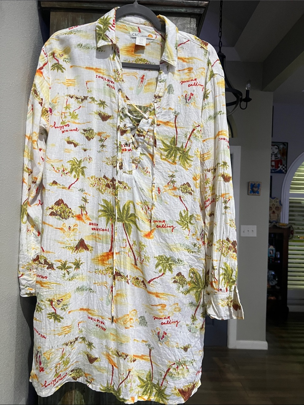 LC&Co White Tropical Lace-Up Tunic